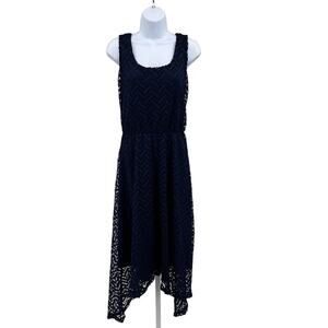 Auw Navy Dress Asymmetric Womens 12 Lace Midi Sleeveless Scoop Party 387112H4R
